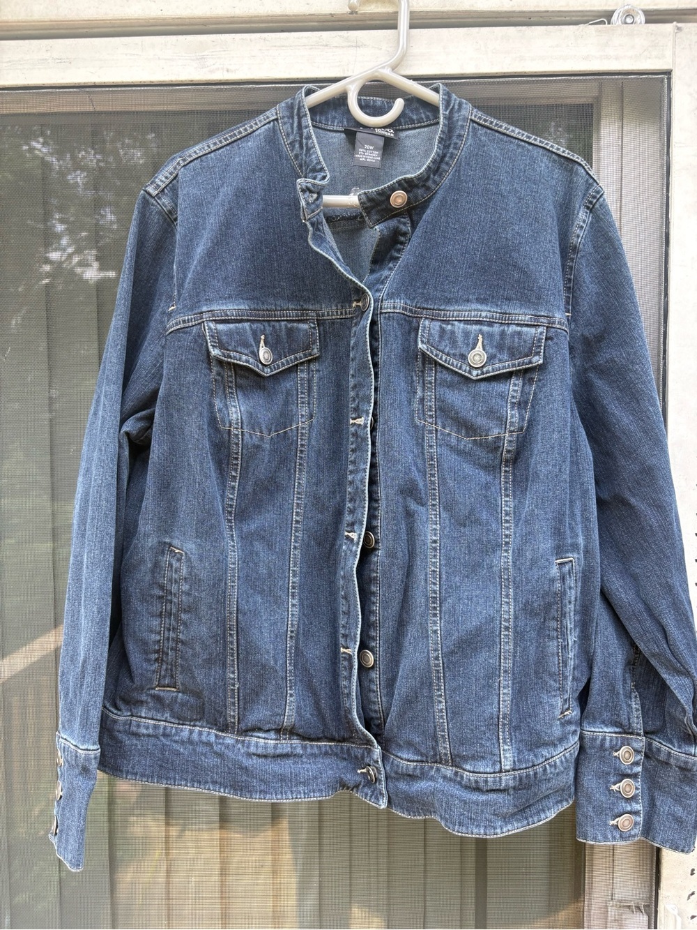 Style & Co Woman Denim Jacket Size 20W Blue Stretch Jean Jacket Mandarin Collar - Picture 7 of 7